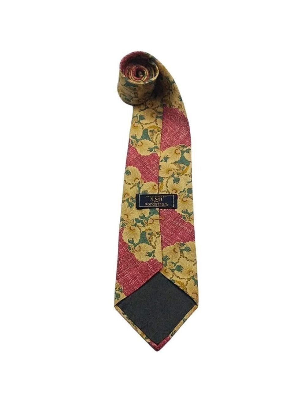 XMI For Nordstrom Silk Floral Tie Green Gold Red - Picture 5 of 7
